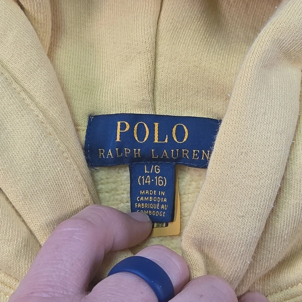 Polo Ralph Lauren Hoodie Boys L Yellow Hooded Embroidered Pony Preppy School